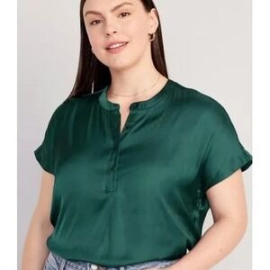 Old Navy Green Blouse M Dolman Sleeve Popover Top Emerald Isle Professional